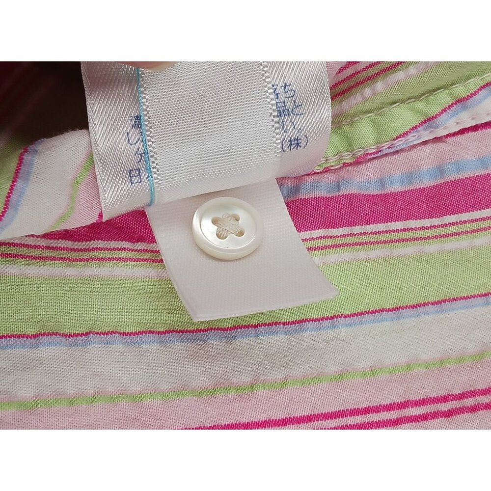 Lands End Seersucker Pastel Stripe Button Up Collared Shirt Womens 1X 16W-18W - Picture 11 of 11